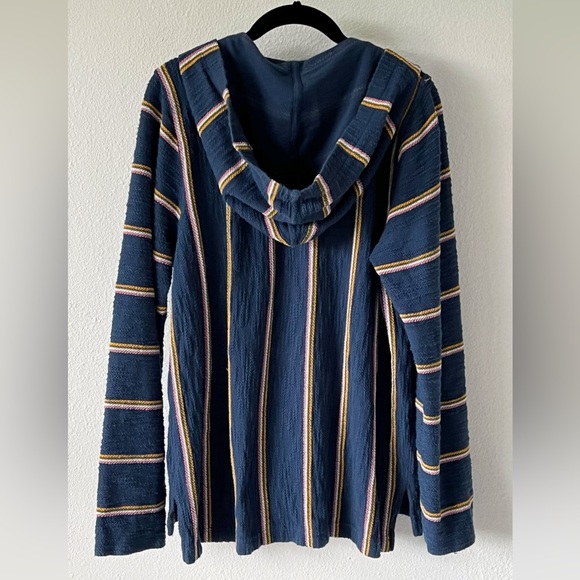 FAHERTY Seabrook Poncho Sz Large Baja Navy Sayulita Stripe Hoodie Pullover Blue - Picture 8 of 13
